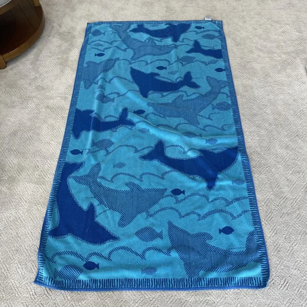 Palm Cove Beach Towel Blue Dolphins “Jonathan” Monogram VTG 65